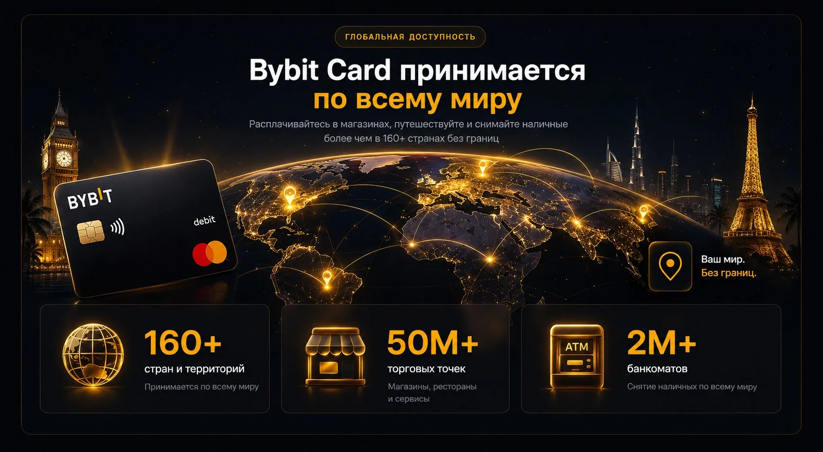 Bybit Card принимается по всему миру 160 стран